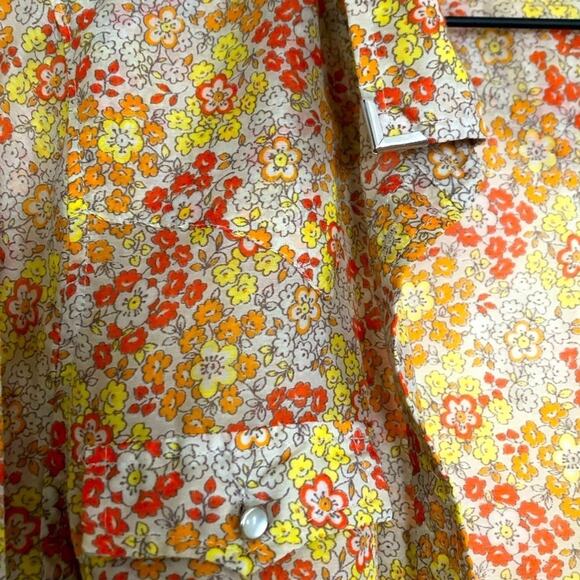 Two by Vince Camuto Red Orange Yellow Floral Button Down Blouse Top - Picture 2 of 5